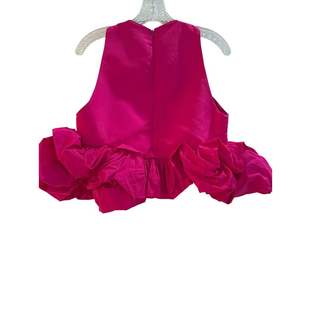 Zara Limited Edition Voluminous Ruffle Hem Crop Top Fuchsia Pink XS EUC - Picture 5 of 9